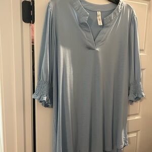 Dear Scarlett Light Blue V-Neck Smocked Sleeve Tunic